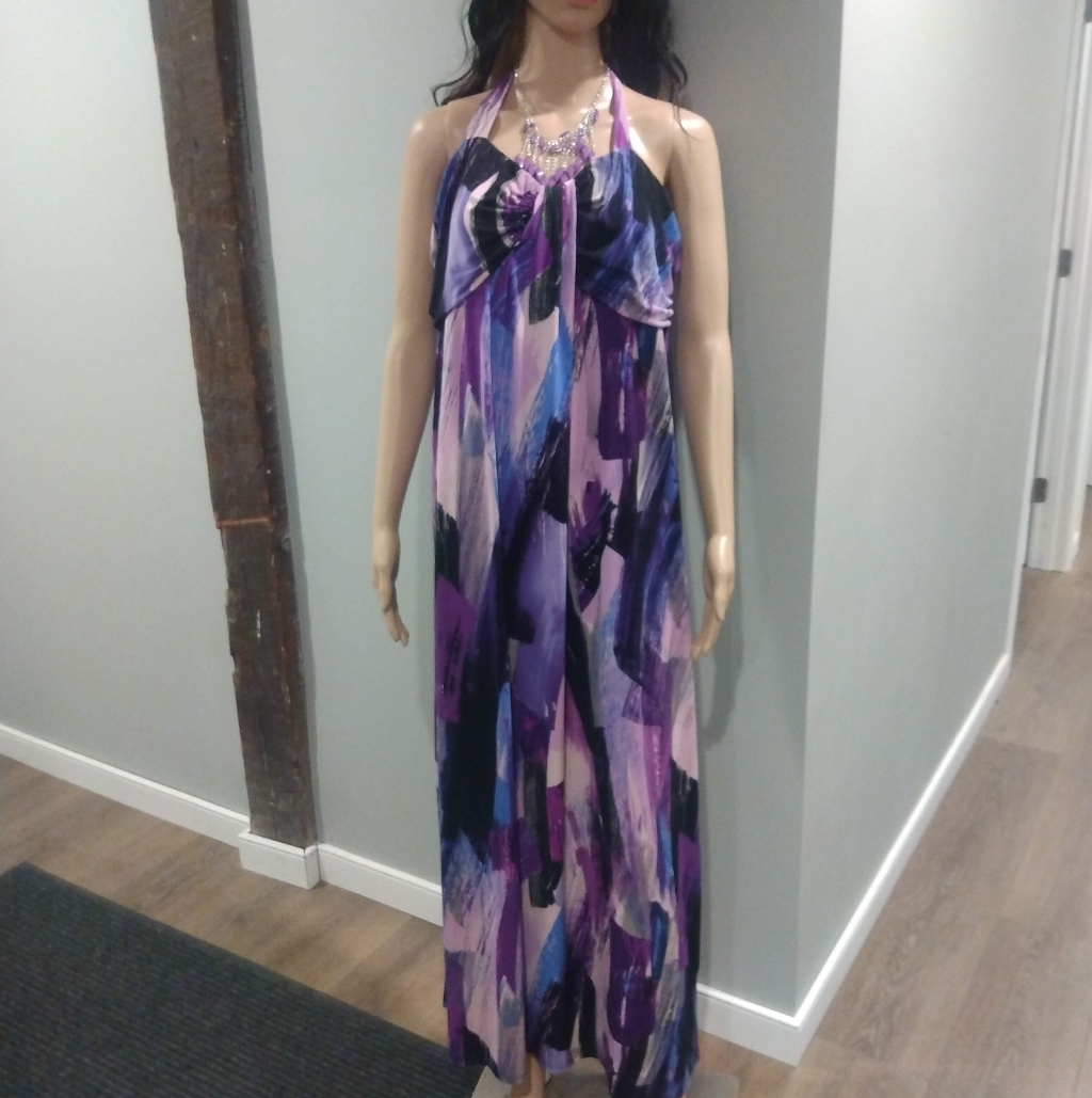 Perceptions Purple Multi Print Halter Dress